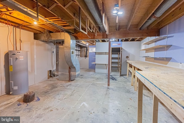 basement featuring water heater