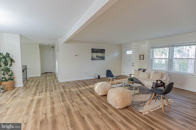 living room with light wood-style flooring and baseboards