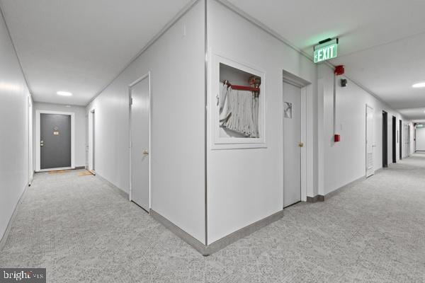 hallway with light carpet