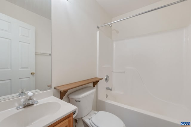 full bath with toilet, shower / bathing tub combination, and vanity