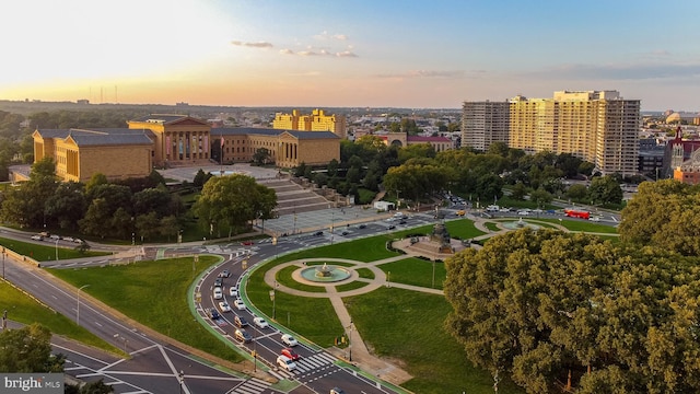 aerial view at dusk with a view of city