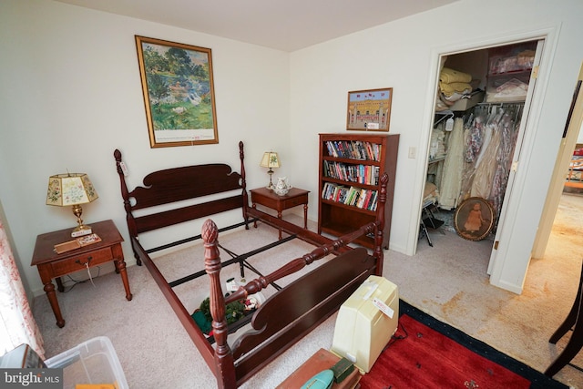 bedroom featuring carpet, a closet, and a spacious closet