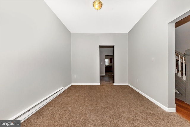 interior space featuring a baseboard radiator, stairway, and baseboards