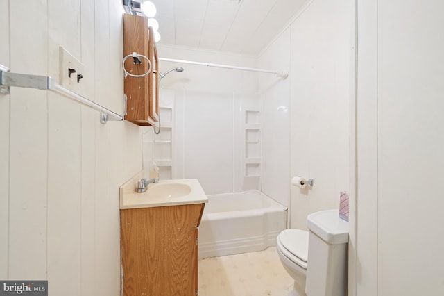 bathroom featuring shower / washtub combination, vanity, and toilet