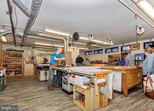 garage featuring a workshop area