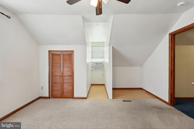 9303 Foxcroft Ave, Clinton, MD 20735 - additional living space with vaulted ceiling, carpet, ceiling fan, baseboards, and cooling unit