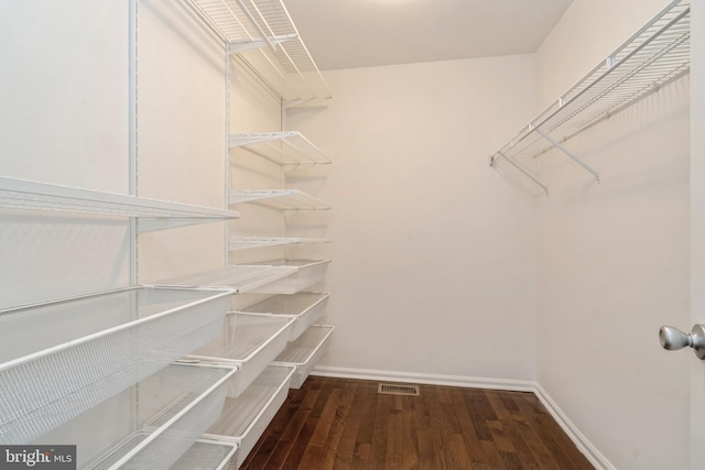 spacious closet featuring visible vents and wood finished floors