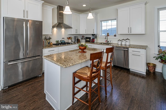 15 Milford Pl, Skillman, NJ 08558 - kitchen with stainless steel appliances, dark wood-style flooring, a sink, and wall chimney exhaust hood