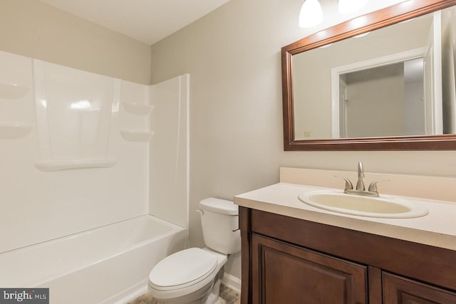 full bath featuring bathing tub / shower combination, vanity, and toilet