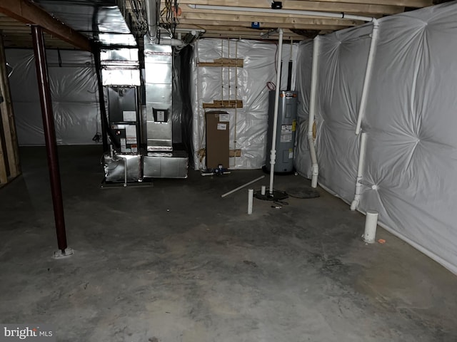 unfinished below grade area with electric water heater