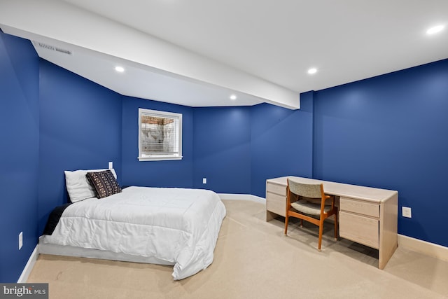 bedroom with recessed lighting and baseboards