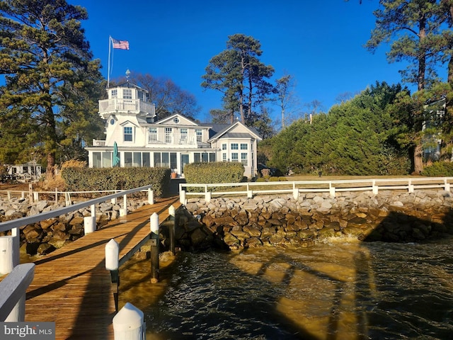 dock area with a water view