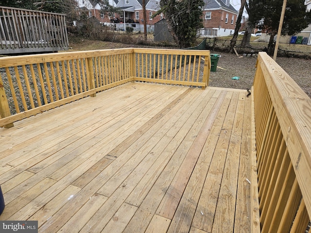 deck with a residential view