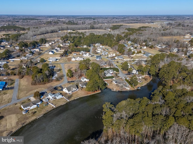 bird's eye view with a water view and a residential view