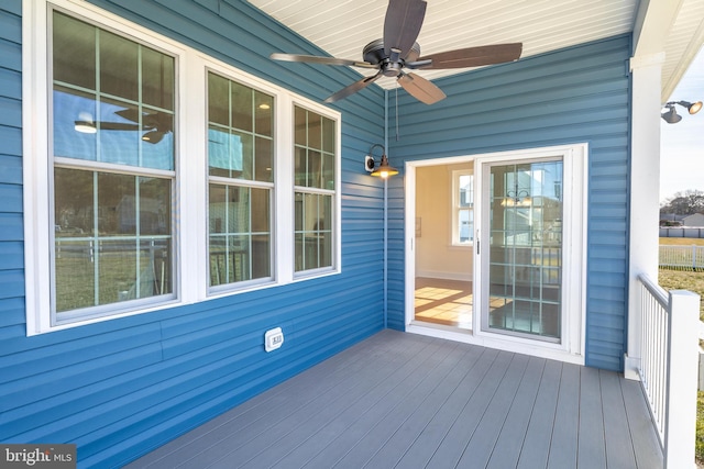 deck featuring a ceiling fan