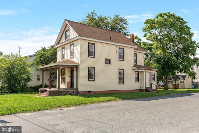 201 Washington St, Cambridge, MD 21613 - view of front facade featuring crawl space, a chimney, and roof with shingles