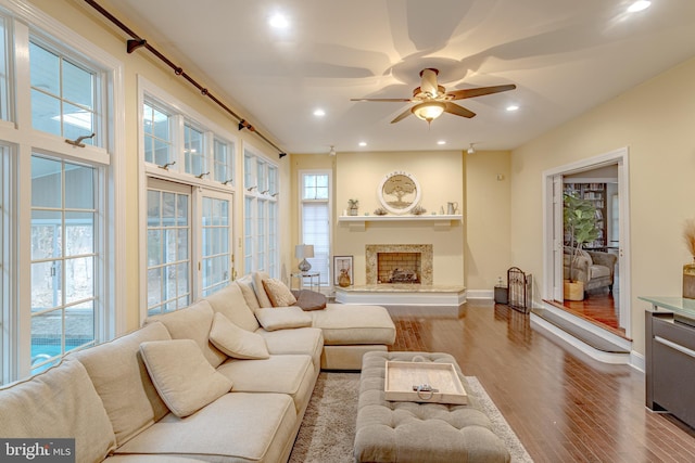 2 Wilderness Dr, Medford, NJ 08055 - living area featuring baseboards, ceiling fan, recessed lighting, and wood finished floors