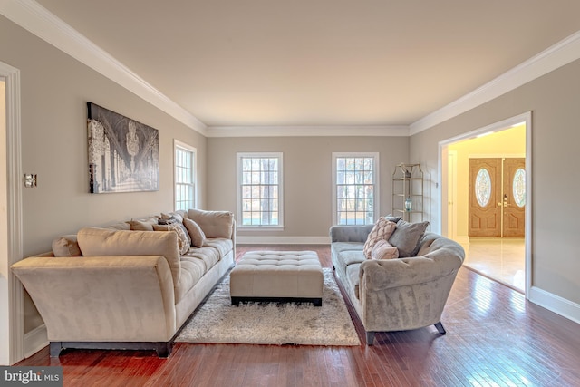 2 Wilderness Dr, Medford, NJ 08055 - living area featuring crown molding, wood-type flooring, and baseboards