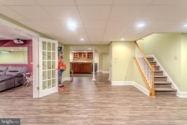 2 Wilderness Dr, Medford, NJ 08055 - interior space with a paneled ceiling, wood finished floors, stairway, baseboards, and recessed lighting