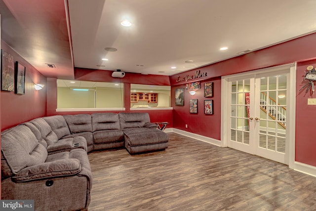 2 Wilderness Dr, Medford, NJ 08055 - living room featuring french doors, recessed lighting, baseboards, and wood finished floors