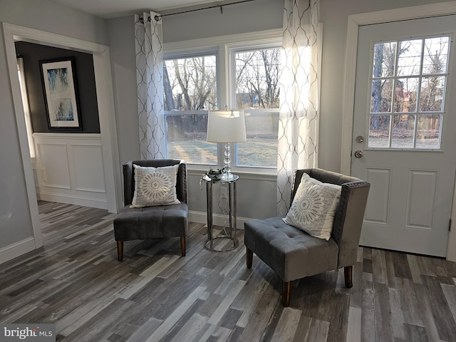 living area with dark wood-type flooring and a wealth of natural light