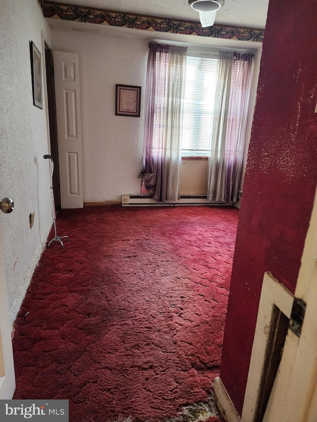 carpeted empty room with a textured wall