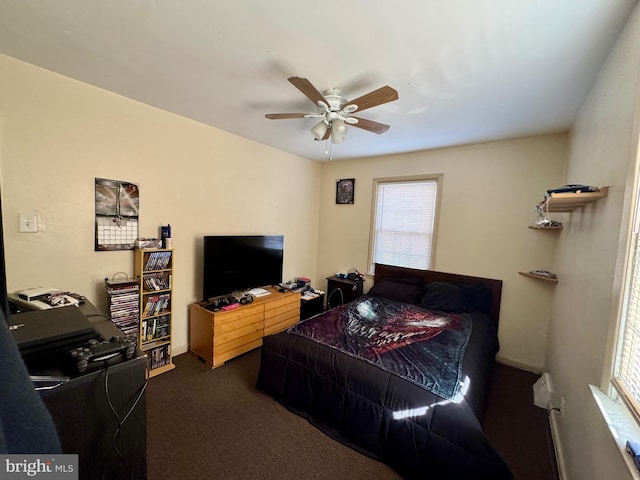 bedroom with carpet floors and a ceiling fan