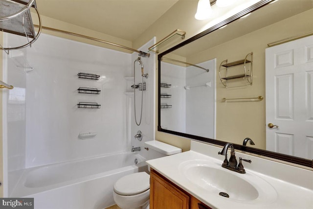 full bath with shower / bath combination, vanity, and toilet