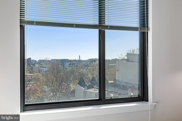 interior details featuring a view of city