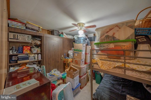 storage room featuring ceiling fan