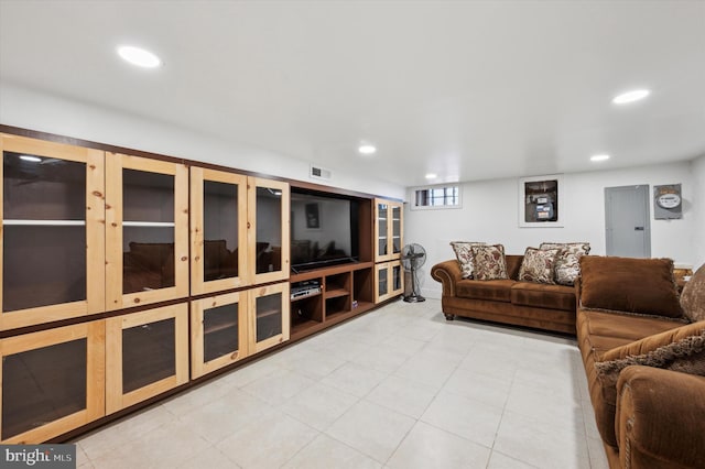 living room featuring visible vents and recessed lighting