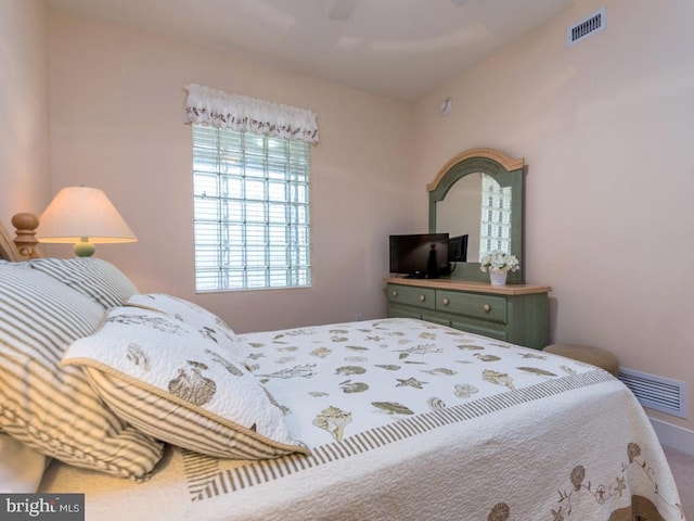 bedroom featuring ceiling fan and visible vents