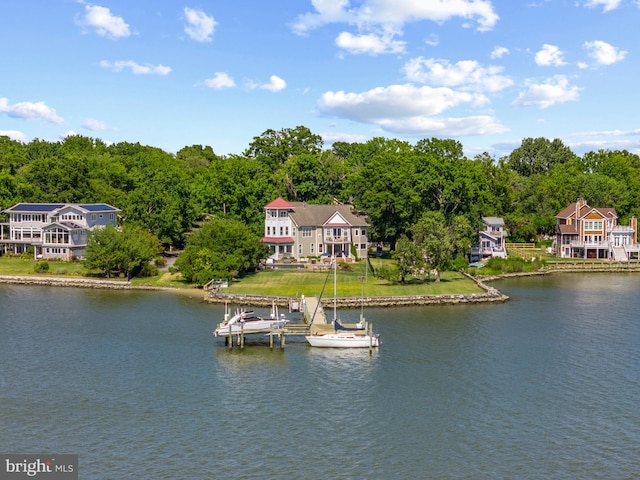 property view of water with a boat dock