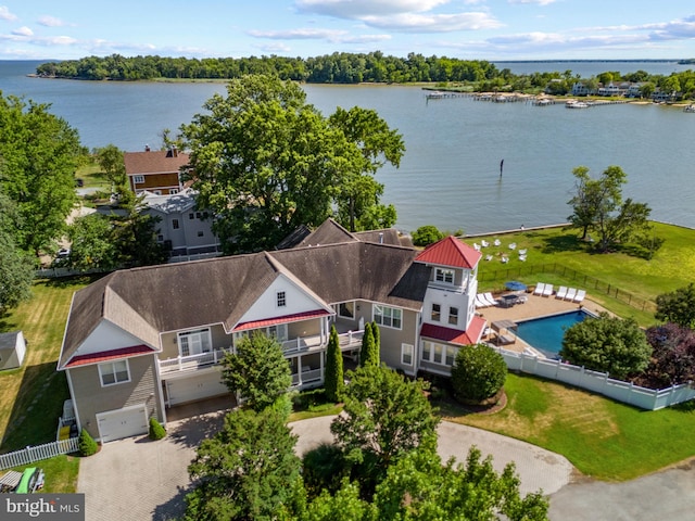 aerial view with a water view