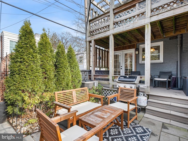 view of patio featuring french doors and area for grilling