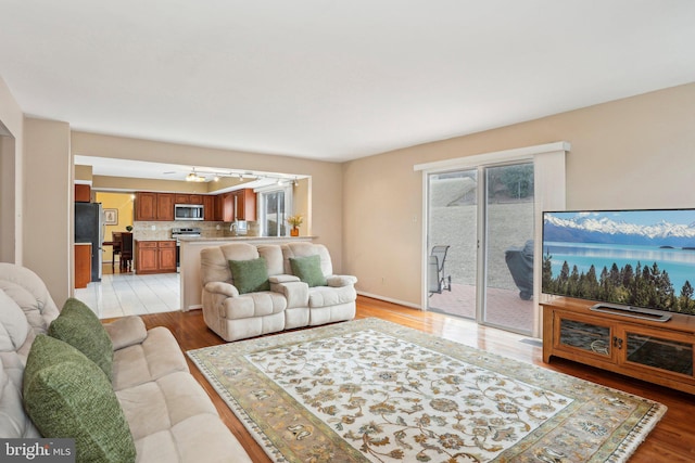 living room with light wood-type flooring