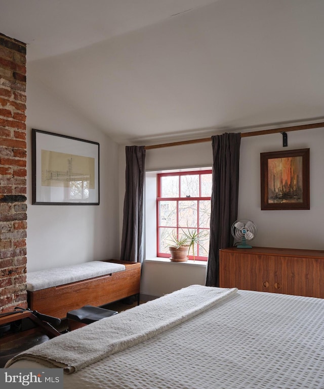 bedroom with lofted ceiling