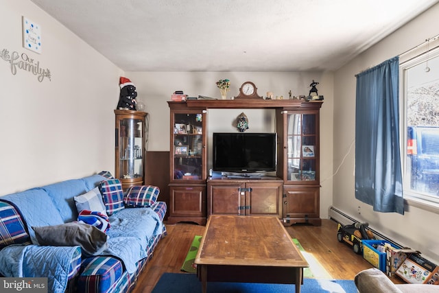 living room featuring a wealth of natural light and wood finished floors