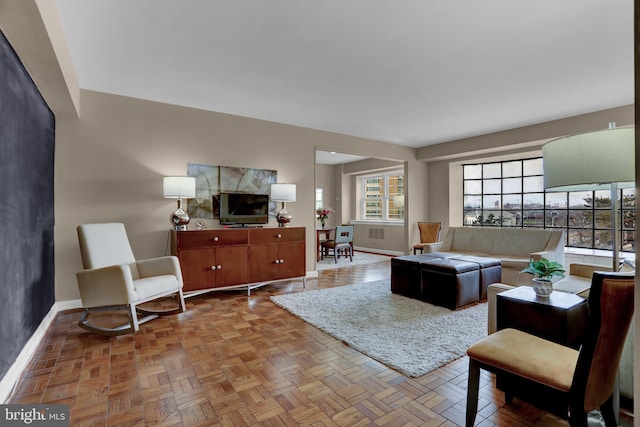 living area with baseboards