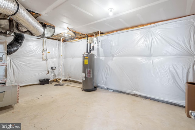 unfinished below grade area featuring electric water heater