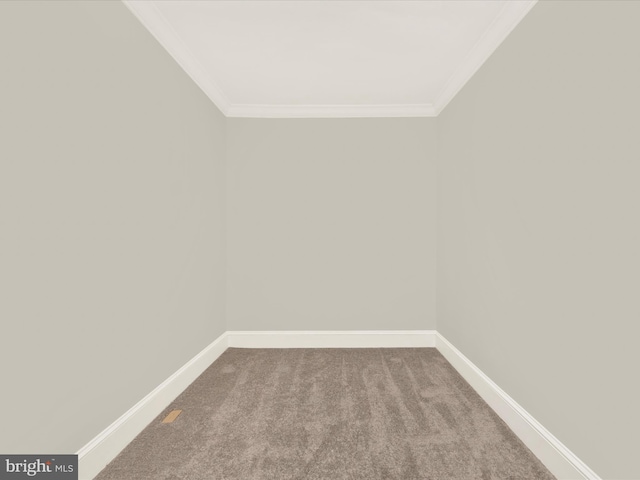 interior space with baseboards, carpet floors, and ornamental molding