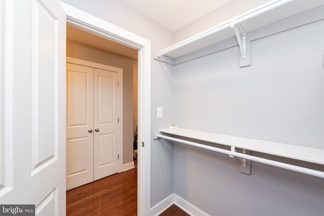 spacious closet featuring dark wood-type flooring