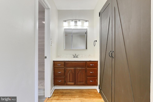 bathroom featuring vanity and wood finished floors