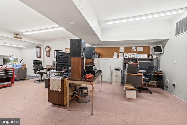 home office featuring baseboards, visible vents, and tile patterned floors