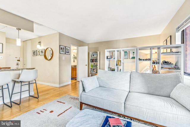 living room featuring baseboards and light wood-style floors