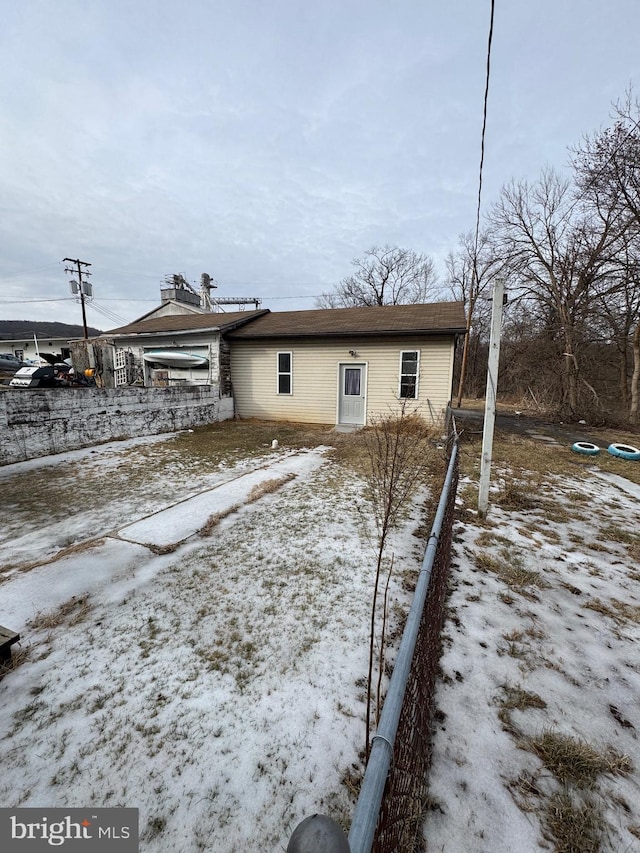 view of snow covered exterior