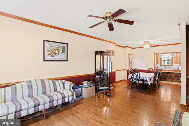20 Glade Ave, Baltimore, MD 21236 - living area with a ceiling fan, wood finished floors, and crown molding