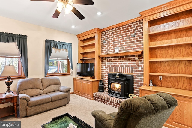 20 Glade Ave, Baltimore, MD 21236 - carpeted living area featuring a ceiling fan, built in features, baseboards, and recessed lighting