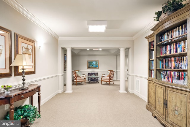 8610 Liberty Trl Unit 102, Manassas, VA 20110 - interior space with light carpet, visible vents, decorative columns, and crown molding