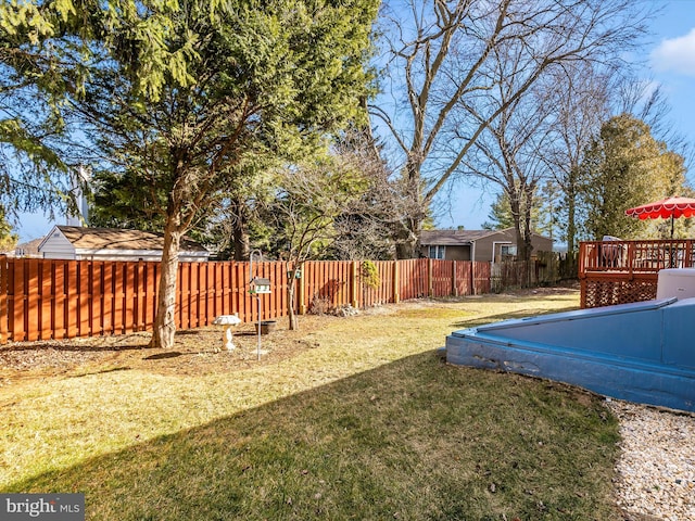 view of yard with a fenced backyard